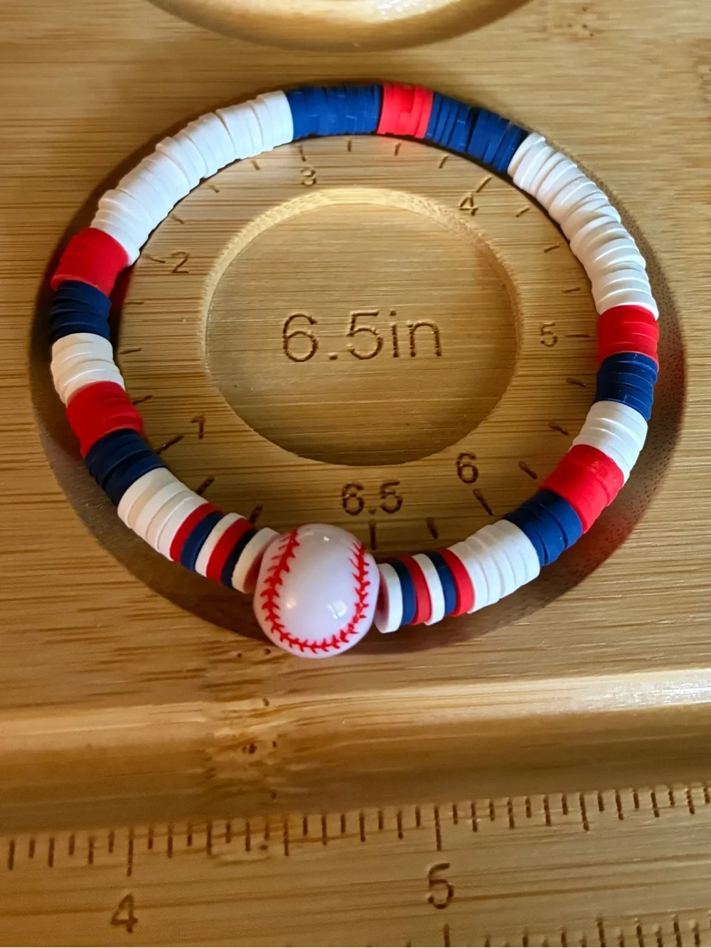 Rangers Beaded Baseball Stretch Bracelet Set-Red, White & Blue